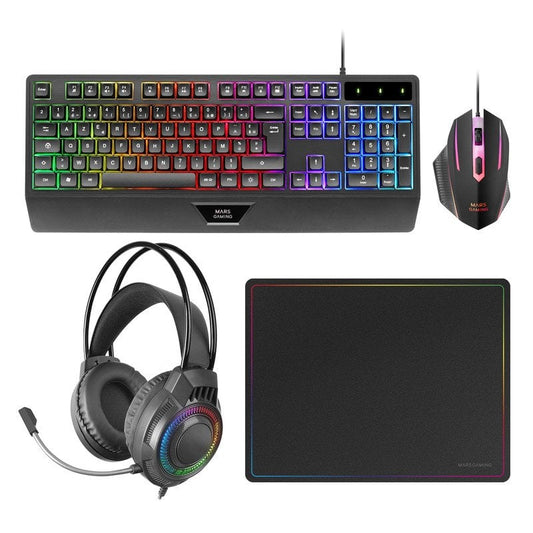 TECLADO RGB USB +RATON USB+ALF.+AURICULARES MARS GAMING MCP124PRO NEGRO